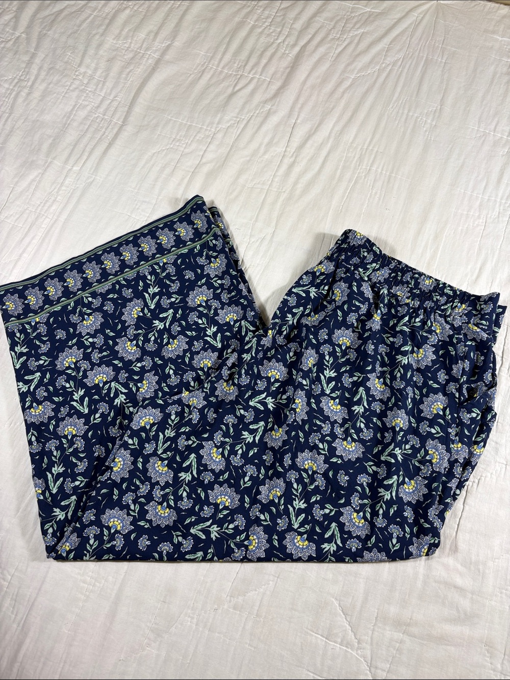 NWT Max Studio Plus Size 2X Navy Blue Floral Wide Leg Resortwear Palazzo Pants - Picture 9 of 12